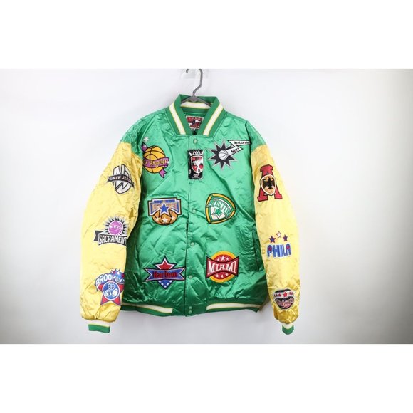 NOS Vintage 90s Streetwear Mens 3XL NBA Basketball Team Logo Satin Bomber Jacket